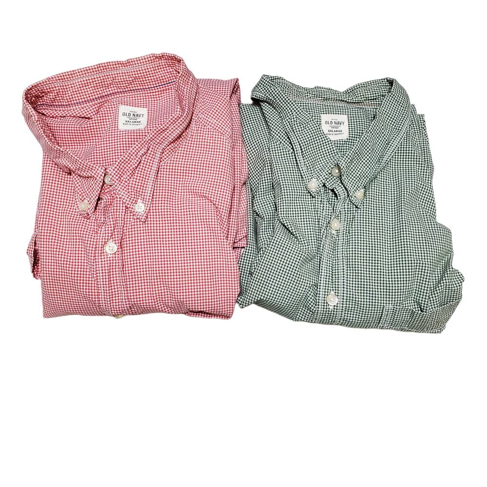 Old Navy Shirts Men XXL Button Front Plaid Button Down Collar Cotton Lot of 2